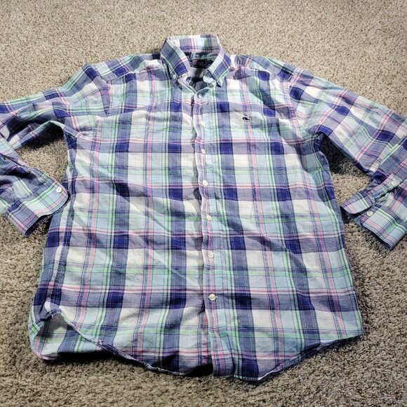 Vineyard Vines Shirt Mens Large Check Button Down Colorful Whale Preppy - Picture 3 of 7